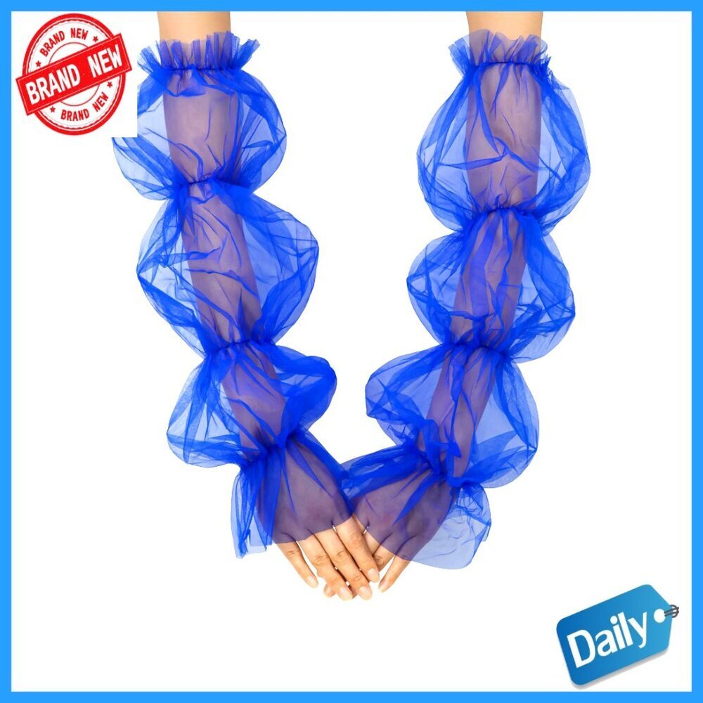 Long Sheer Mesh Fingerless Gloves Puffy Sleeves Opera Party Dance
